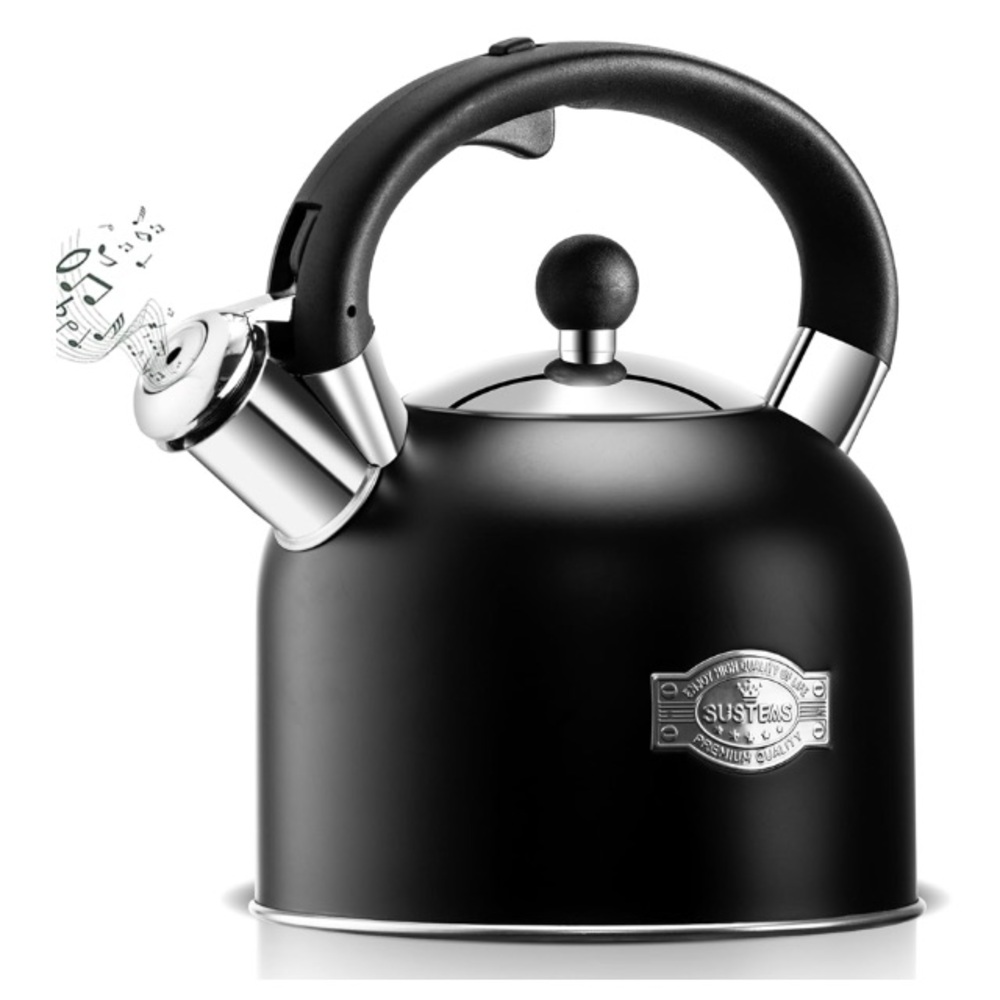 SUSTEAS Tea Kettle 3.17QT Whistling Kettle Ergonomic Stainless Steel Retro Black